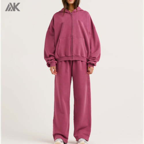 Custom Fleece Zip-Up Hoodie And Wide Leg Sweatpant New Women's Tracksuits-Aktik