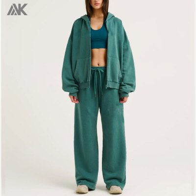 Custom  Fleece Zip-Up Hoodie And Wide Leg Sweatpant New Women's  Tracksuits-Aktik