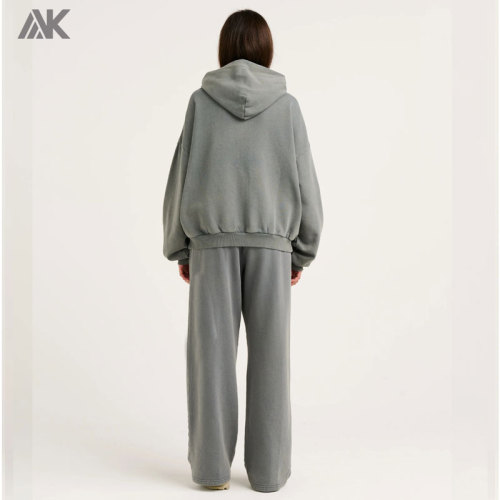 Custom Fleece Zip-Up Hoodie And Wide Leg Sweatpant New Women's Tracksuits-Aktik