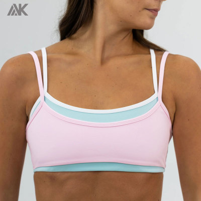 Custom Double Layer Contrast Women's Sports Bra  Multi-Color Scoop Gym Bras -Aktik