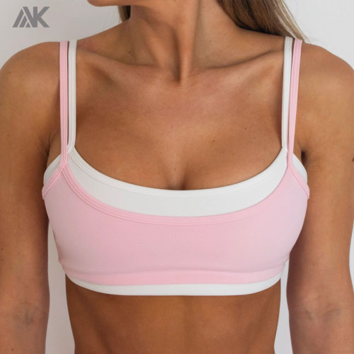 Custom Double Layer Contrast Women's Sports Bra  Multi-Color Scoop Gym Bras -Aktik