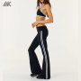 Custom Invisible Scrunch Fold Over Stripe Flare Leggings Women's Sports Sets-Aktik