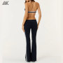 Custom Invisible Scrunch Fold Over Stripe Flare Leggings Women's Sports Sets-Aktik