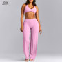 Custom Women's Straight Leg Pants And Minimal Halter Neck Bralette Active Sets -Aktik