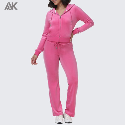Cutsom  Velour Women's Hoodie Sets Mid Relaxed Woman Track Pants-Aktik