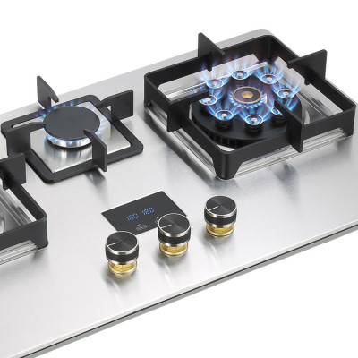 75cm Silver Built-in Gas Hob with 3 Burners - Stainless Steel