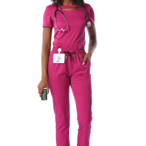高品质的短袖定制护士擦洗带有标志颈部设计的医务制服
