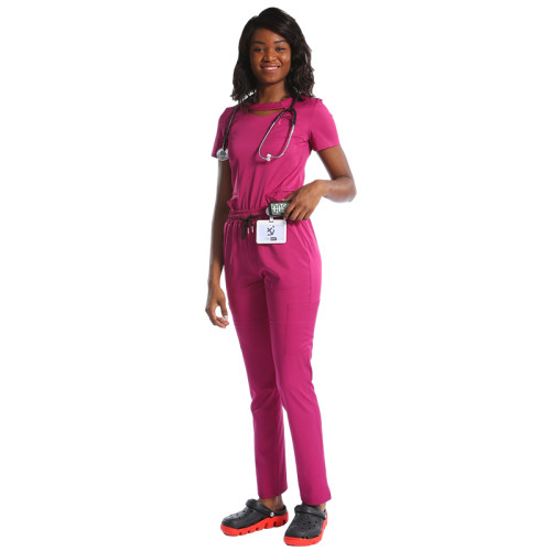 高品质的短袖定制护士擦洗带有标志颈部设计的医务制服