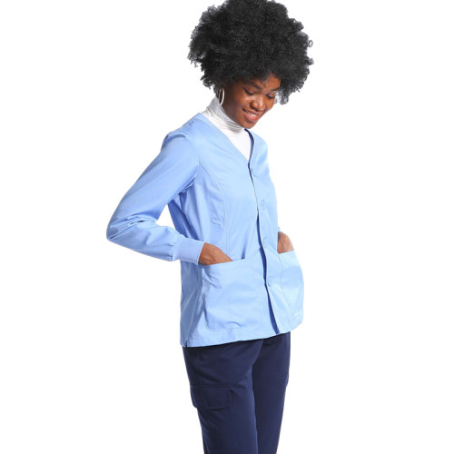 Scrub Jackets For Women | V-neck Button Up Scrub Jackets | Sky Blue Scrub Jackets | Custom High Quality Scrub Jackets