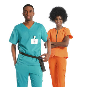 Uniformes médicos de colocación de manga corta de alta calidad con logotipo para médicos y enfermeras