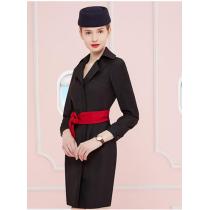 Women's Flight Attendant Dresses | Notched Collar Long Sleeve Flight Attendant Fancy Dresses | Custom Airline Dresses With Hat