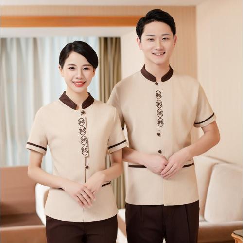 Camisa de uniformes de hotel con cuello en contraste y conjuntos de pantalón
