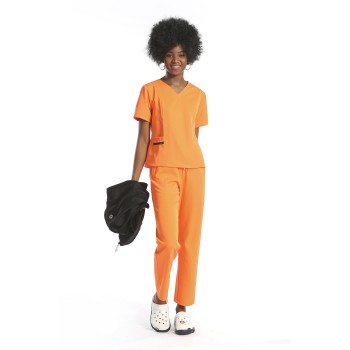 Nursing Uniform Scrub Sets With Waistcoat | Orange Short Sleeve Drawstring Scrub Sets | Wholesale scrub uniforms for nurses