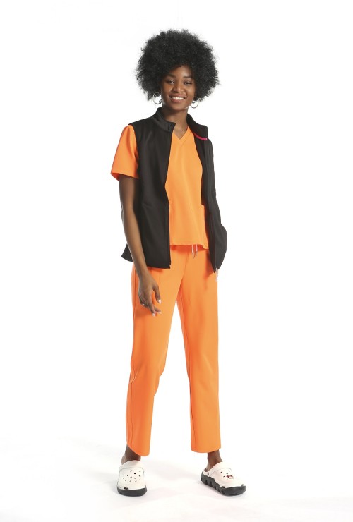 Nursing Uniform Scrub Sets With Waistcoat | Orange Short Sleeve Drawstring Scrub Sets | Wholesale scrub uniforms for nurses