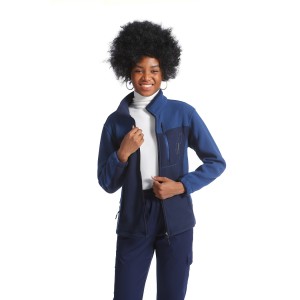 Scrub Jackets For Women | Navy Blue Zip-up Scrub Jackets | Slim Jogger Pants | Custom Medical Uniforms With Logo Wholesale