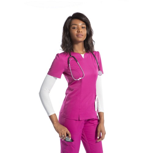 Conjuntos de uniformes médicos para mujeres | Blusas médicas y pantalones ajustados con cuello en V y muescas | Uniformes de matorrales elegantes para enfermeras al por mayor