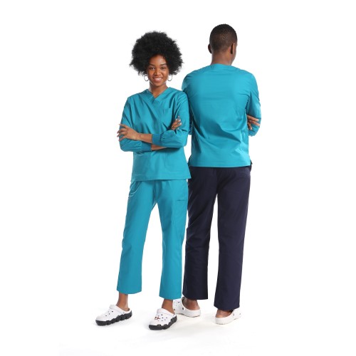 Uniformes médicos unisex impermeables para enfermeras | Conjuntos de uniformes médicos de manga larga con 8 bolsillos | Uniformes de limpieza al por mayor