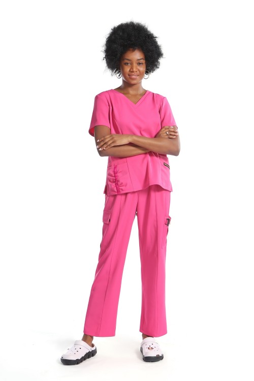女式定制磨砂护士制服 |护士固体磨砂制服|定制时尚磨砂制服批发