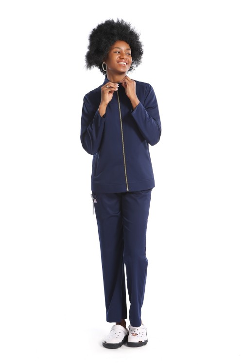 Women's Scrub Sets Navy Blue | Zip Front Warm-up Nurse Scrub Jacket&Stretch Pants | Wholesale Quality Scrub Uniforms Vendors