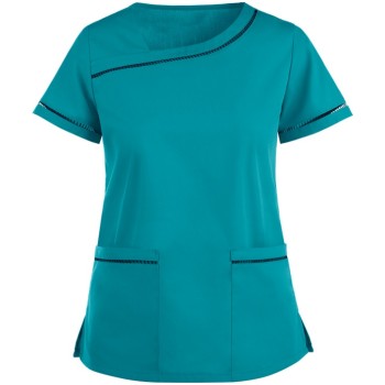 Cotton Scrub Tops For Women | 2-Pocket Short Sleeve Ladder Lace Scrub Tops Stretch | Wholesale Scrub Uniforms Manufacturer