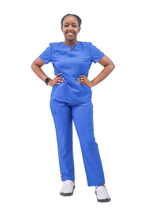 女式医疗制服批发|护士用短袖 4 向弹力磨砂制服 |定制医疗磨砂膏