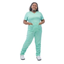 Women's Plus Size Scrub Set | Short Sleeve Scrub Uniforms Stacked Jogger Ruffle Pants Set | Custom Plus Size Affordable Scrubs