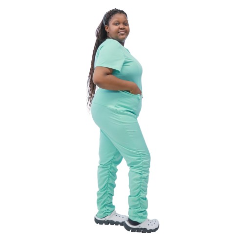 Conjunto médico de talla grande para mujer | Uniformes médicos de manga corta con conjunto de pantalones de jogging con volantes apilados | Exfoliantes asequibles personalizados de talla grande