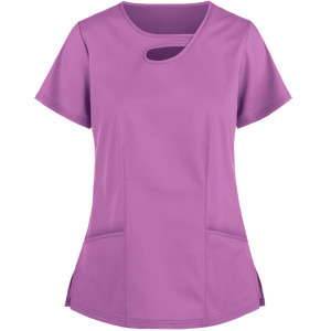 Women's Scrub Tops Elastic | 2-Pocket Asymmetric Keyhole Cotton 4 Way Stretch Scrub Tops | Customizable Scrub Tops Affordable