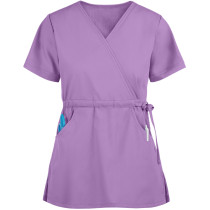 Scrub Tops Ladies | Women's Stretchy 2-Pocket Solid Mock Wrap With Side Tie Scrub Tops | Quality&Fashion Scrub Tops In Bulk