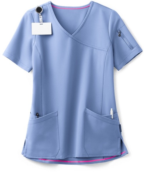 Women's Stylish Scrub Tops Stretch | 5-Pocket Faux Wrap Scrub Tops Nursing | Medical Scrub Tops Wholesale