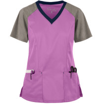 Ladies Scrub Tops Elastic | Women's 5-Pocket Color Block Short Sleeve Scrub Tops | Medical Scrub Tops Wholesale