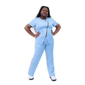 Scrub Krankenhausuniformen für Frauen | Elastische Kurzarm-Reißverschluss Scrub Tops&Pants | Hersteller von Peeling-Uniformen