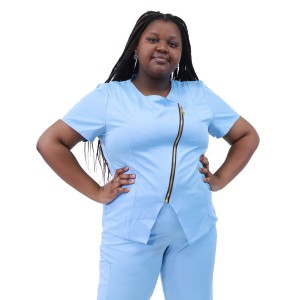 Scrub Hospital Uniforms For Women | Elastic Short Sleeve Zipper Scrub Tops&Pants | Scrub Uniforms Manufacturer