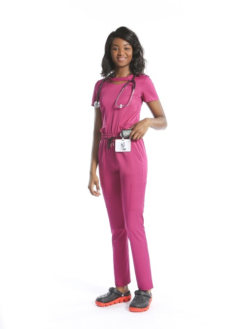 Cheap Scrub Uniforms For Nurses | Slim Hole-neck Scrub Tops | Slit Hem Scrub Pants For Women | Custom Fashion Scrub Uniforms