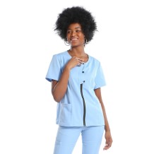 Women's Scrub Hospital Uniforms | Round Neck Zip-up Solid Scrub Uniforms Sets | Wholesale Medical Scrubs