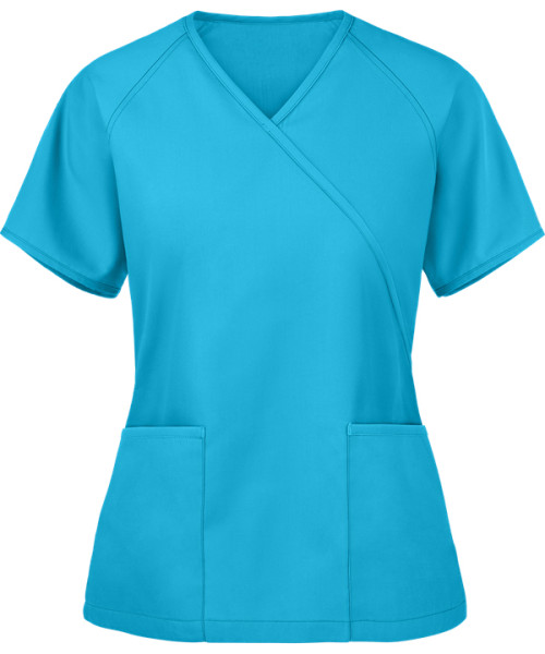 Women's Scrub Tops | 2-Pocket Solid Color Mock Wrap Scrub Tops Cotton | Wholesale Scrub Tops Stretch Affordable