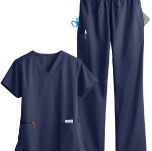 Medical Scrub Sets For Women | Solid Color 5-Pocket Scrub Sets V-neck Tops&Drawstring Pants | Wholesale Scrub Sets With Logo