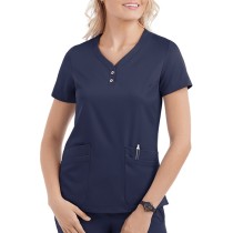 Scrub Tops For Women | 5-Pocket Short Sleeve Henley Scrub Tops 4 Way Stretch | Wholesale Scrub tops With Logo Supplier