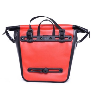RPET Ripstop PVC Free Red Color Waterproof Pannier Bag For Bicycle
