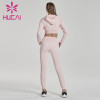 Wholesale running sportswear Pink Long Sleeve hooded fitness suit