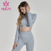 Wholesale yoga clothes long sleeve tight knit fitness suit sexy leak belly