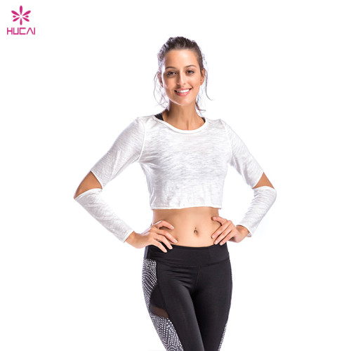 Women's grey round neck long sleeve quick-drying and breathable Wholesale fitness T-shirt