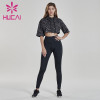 wholesale workout clothes leopard fitness sports loose top tights set