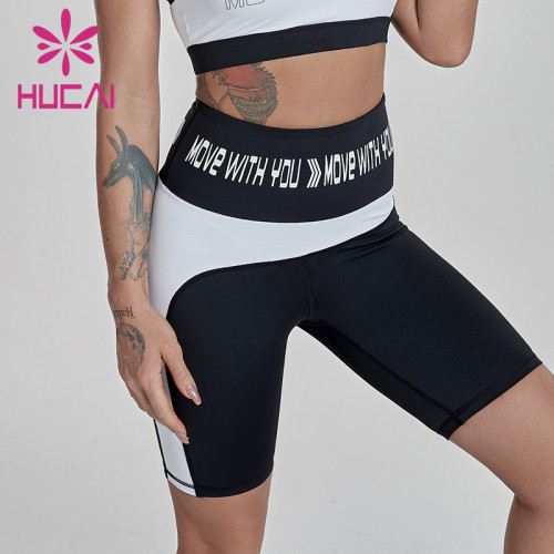 Black and white stitching high waist fitness shorts women's athletic shorts wholesale