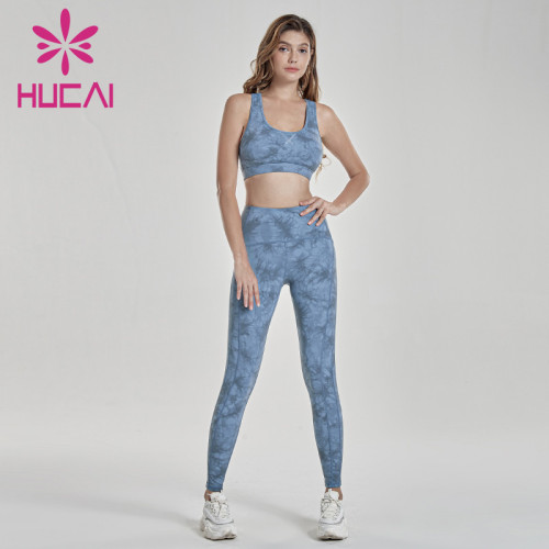 Halo dyeing process printing of light blue fitness suit womens workout clothes wholesale