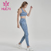 Halo dyeing process printing of light blue fitness suit womens workout clothes wholesale