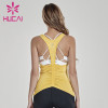 Fitness clothing wholesale yellow open back sports tank top fold waist top fitness apparel wholesale