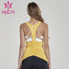 Fitness clothing wholesale yellow open back sports vest fold waist top fitness apparel wholesale