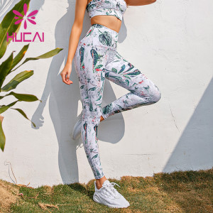 White yoga pants wholesale Printed hip lifting tight stretch fitness pants for women
