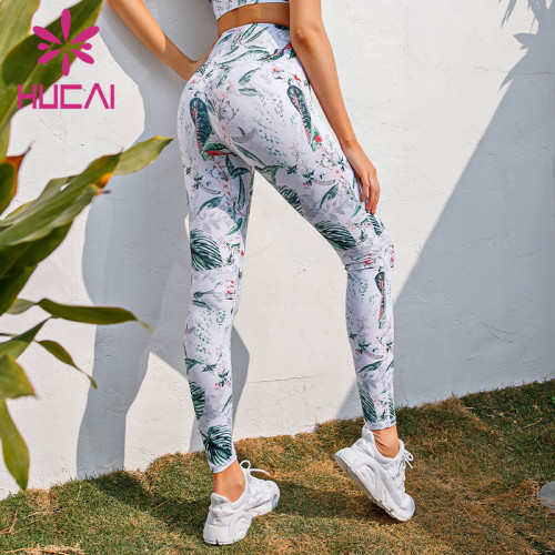 White yoga pants wholesale Printed hip lifting tight stretch fitness pants for women